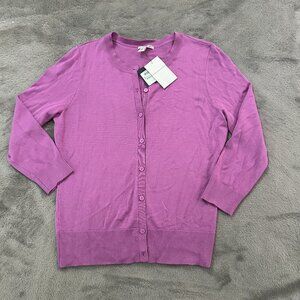 NWT Halogen Purple Sweater Cardigan MEDIUM 3/4 Sleeves Button Up